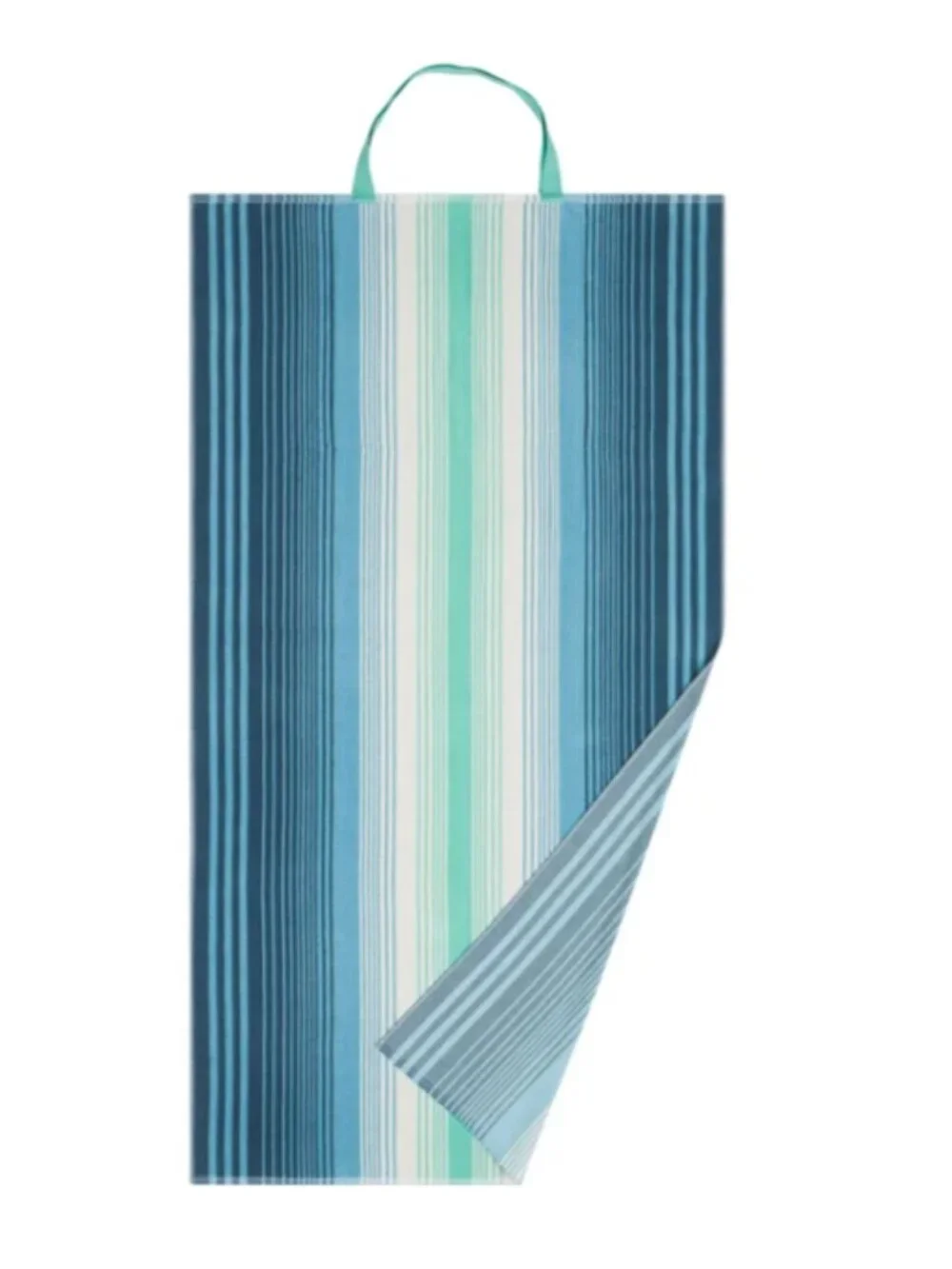 2-in-1 Beach Towel and Tote Bag by Himatsingka | Aqua & Blue Striped |‎ NWT
